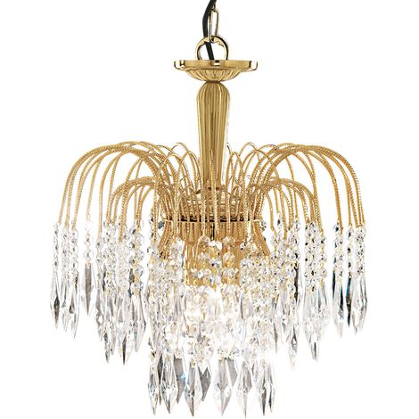 Searchlight Waterfall - Lampadario Cristallo 3 Luci Finitura Oro, E14 (1/5)