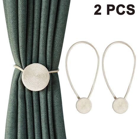 Lot de 2 embrasses magnétiques pour rideaux, sans perçage, avec boucle magnétique résistante pour rideaux fins ou transparents. (1/4)