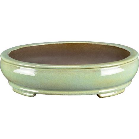Vaso per bonsai ovale in gres smaltato verde smeraldo 25x20x5,5 cm - TY134d