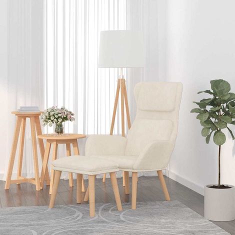vidaXL Chaise de relaxation avec tabouret Blanc crème Velours (1/5)
