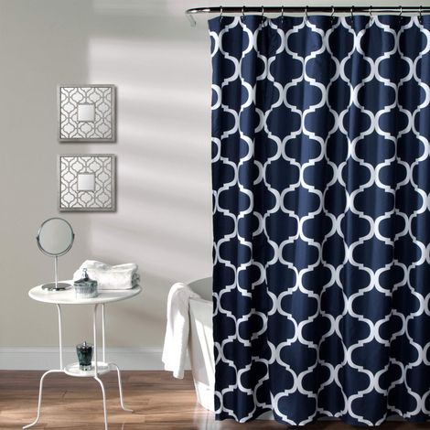 Rideau de Douche pour Salle de Bain Bleu Marine avec imprimé Treillis Audacieux sur Tissu Doux, Lavable et Durable, 182,9 x 182,9 cm (1/4)