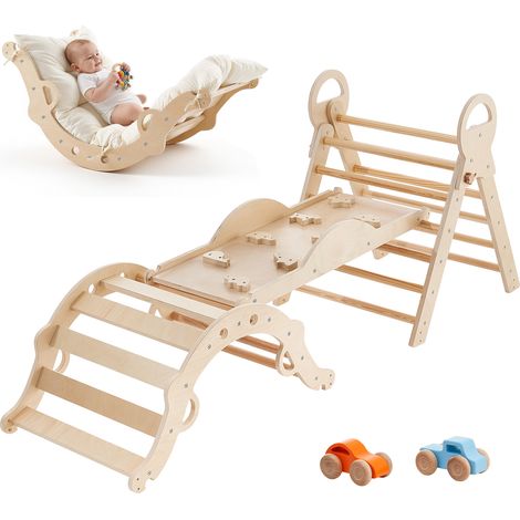 Mophorn 9-in-1 Kletterspielzeug für Kinder, mit Holzautos, Kissen, Kletterdreieck, Rutsche und Kletterbogen, belastbar bis 68 kg, Montessori Indoor-Spielset für Kinder von 1 bis 3 Jahren (1/5)