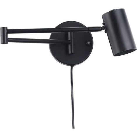 Applique murale LED avec bras articulé réglable et câble avec prise et interrupteur Liseuse E27 pour salon, chambre, table de chevet Noir (1/5)