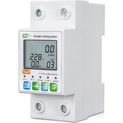Protector de reinicio automático - Multifunción, medidor de corriente y voltaje LCD, valores de protección ajustables, requiere puerta de enlace - Control por aplicación -Crezuo