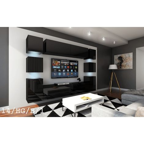 Ensemble meuble TV CONCEPT 14-14-HG-B-1 noir brillant 256 cm (1/2)