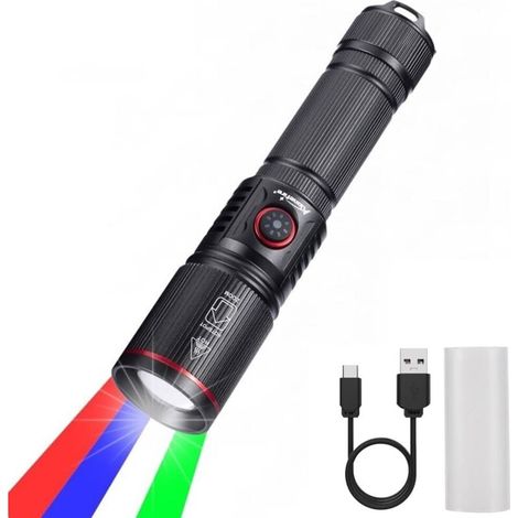 SV96 RGBW 4 Couleurs Multicolore LED Lampe Torche Rechargeable USB C Blanc Vert Lumière Bleue, Lampe de Poche Rouge Stroboscopique Zoom avec Batterie incluse pour Nuit, Animal, Astronomie (1/5)