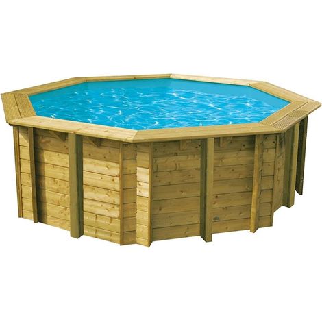 Ubbink – Piscine bois hors sol octogonale 360cm – H120cm – Structure bois traité anti-UV – Kit All in One complet