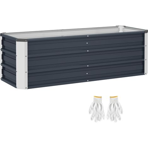 Jardinière surélevée en acier gris anthracite 125 x 47 x 40 cm avec gants pour légumes et fleurs (1/5)