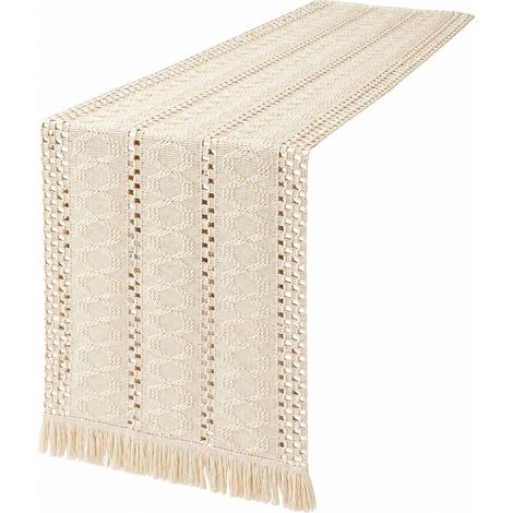 Chemin de table rétro japonais en coton et lin, rayé, Noël, 30 cm de large, 50 à 210 cm de long (la largeur dépend de la couleur x longueur 50 cm, pompons inclus) - Trois rangées - mètres (30 cm de la (1/5)