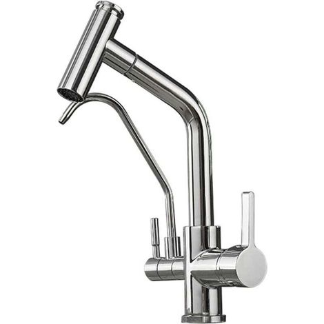 Robinet de Cuisine 3 Voies Laiton Douchette Extractible Eau Chaude Froide Purifiée Multifonction (1/4)