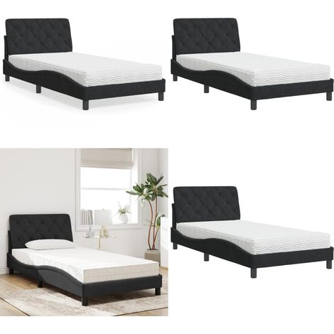Bett mit Matratze Schwarz 100x200 cm Samt - Samtsofa - Doppelbett - Boxspringbetten - Schlafzimmermöbel - Modernes Bett - Home & Living (1/5)