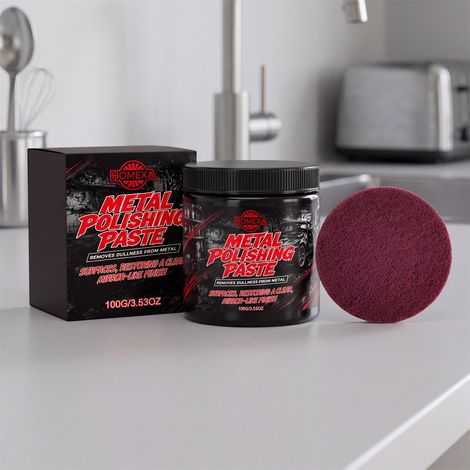 Metal Polishing Paste, suitable for various scenarios including kitchens and bathrooms, for everyday household cleaning of metal. Multi-purpose metal polishing paste: 100g x 1 + scouring pad x 1 -- BI (1/5)