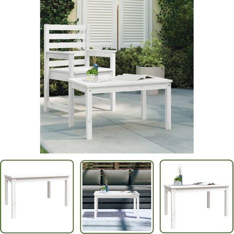 The Living Store Gartentisch Weiß 82,5x50,5x45 cm Massivholz Kiefer - Gartentisch - Esszimmertisch - Holzmöbel - Terrassenmöbel - Gartenlounge (1/5)