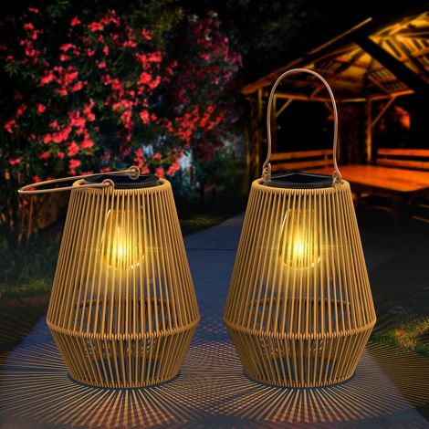 Lanterne Solaire Exterieur Jardin, 2 Lampe Solaire Exterieur IP65 fait à la main Suspendre Lanterne Solaire idéales pour jardins Noël Halloween Balcon [Classe énergétique A+++] (1/5)