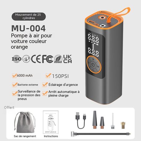 Compresseur de pneus sans fil portable 25 cylindres, gonfleur de voiture batterie 6000 mAh, pompe à air pour gonflage des pneus de véhicule (1/3)