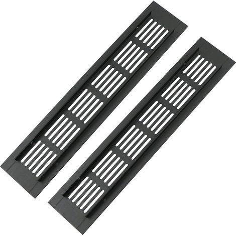 JSSEVN - Set of 2 rectangular aluminum door ventilation grilles - 250 x 50 mm - Insect protection for wardrobes, kitchens, etc. - Black (1/5)