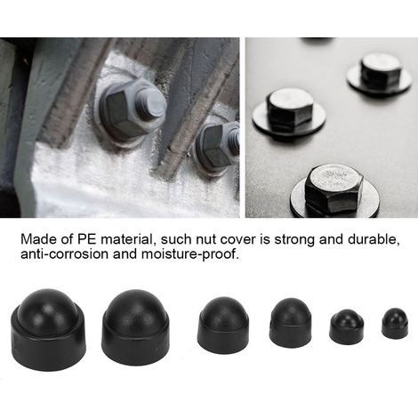 145 pièces capuchons écrous hexagonaux noirs en PE, protection fixations industrielles M4 à M12, cache-boulons plastique, accessoires d'atelier WJ-10-0005 (1/5)