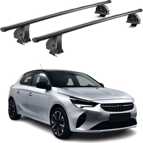 OMAC Barres de toit transversales en acier pour Opel Corsa F 2019-2026 – TÜV / DIN 75302:2019 – Antivol inclus – Rainure en T (accessoires) – Charge max 75 kg – 2 barres – Noir (1/4)