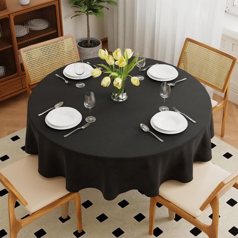 Nappe lavable ronde en polyester Ø160cm, résistante aux rayures, protection anti-taches, tissu de table pour l'extérieur, pour jardin, salle à manger, fêtes et ménage, noire (1/5)