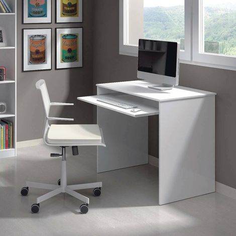 Dmora - Escritorio Dcapezz, Escritorio de oficina con estante, Mesa de estudio con soporte para PC para oficina o dormitorio,Mesa de estudio, 90x54h79 cm, Blanco (1/5)