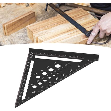 7-Zoll-Winkelmesser (metrisch), 90-Grad-Rechtwinkel-Lochlineal, Mess- und Markierungswerkzeug, Metallwinkel, Dreieck aus Aluminiumlegierung, geeignet für Zimmerleute und Schreiner, schwarz. (1/5)