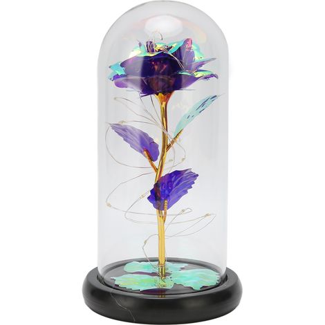 Rose LED sous dôme en verre violet, fleur artificielle lumineuse cadeau pour femme maman grand-mère épouse (1/5)