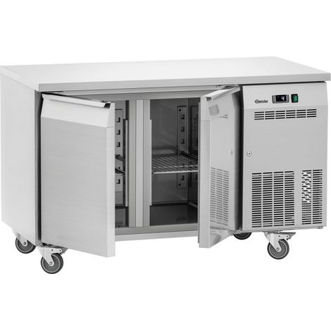 Table inox ventilée positive 2 portes battantes GN 1/1, sur roulettes, 250 W, 220 V - MONO