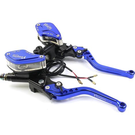 Maître-cylindre de frein et d'embrayage hydraulique universel pour moto de course (1 paire) avec levier réglable pour Honda, Yamaha et Kawasaki - Bleu (1/5)