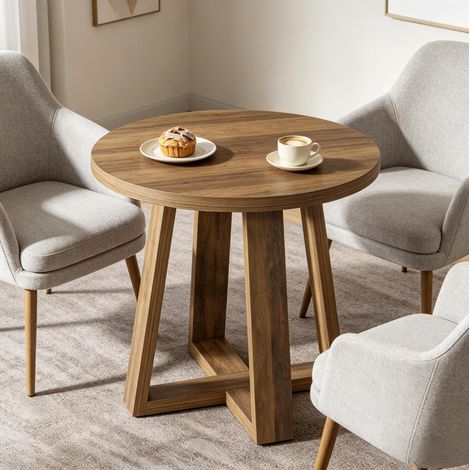 Table ronde de bureau 80x80x75 cm en MDF marron, gain de place pour bureau FloraGrace (1/5)