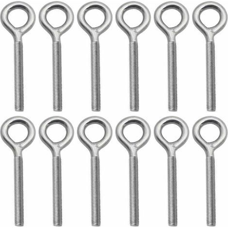 Lot de 12 Boulons- M8 à Oeil en 304 Acier Inoxydable Vis à Anneau Piton à Visser pour Balançoire Machine Extérieure (1/4)