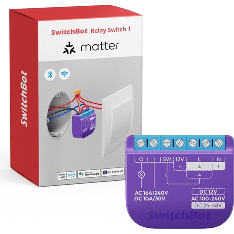 SwitchBot Smart Relay Switch 1, Modulo Relè Intelligente con Ripetitore Bluetooth Integrato, Interruptore Wi-Fi&Bluetooth Compatibile con Alexa/Apple Home/Google Home/Matter(Hub Necessario),2.4GHz,16A (1/5)