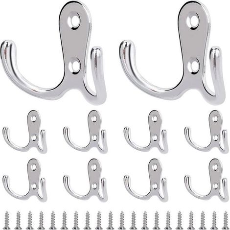 10pcs Crochet vintage double en métal argent - Rétro patine Avec vis - Chapeau serviettes chambre cuisine salle de bain (1/5)