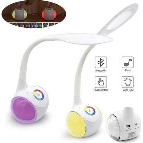 Lampe de Chevet,Multicolore Dimmable LED Lumières bureau sans fil haut-parleur Bluetooth contrôle Veilleuse mains libresLampe à pose (1/4)