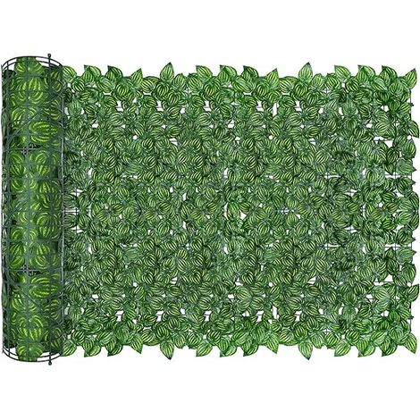 Künstlicher Efeu-Blattzaun, Diebstahlsicherer Gartenzaun, Dekorative grüne Wand, Kunstrasen-Tapete, 300 x 50 cm (Wassermelonenblatt)