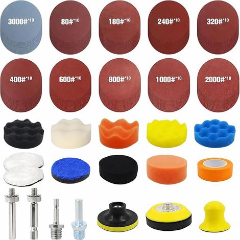 75mm Angle Grinder Polishing Kit 80-3000 8mm Shank and 1/4" Shank for Car Polisher Polishing Wax Gloss Sealing Wax (1/5)