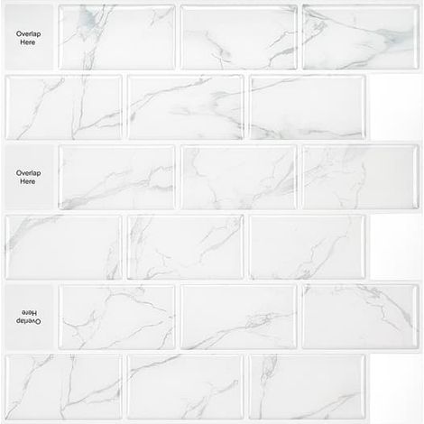 Crédence de cuisine autocollante, carreaux autocollants pour mur de salle de bain, blanc à motif marbre gris, 30,5 x 30,5 (1/5)