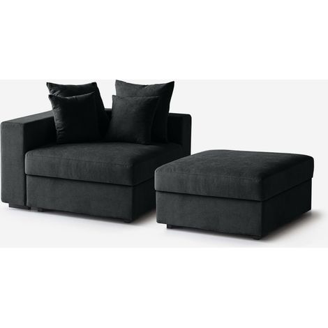 Poltrona modulare con braccioli cuscini e pouf Made in Italy Cortina N DX - Nero