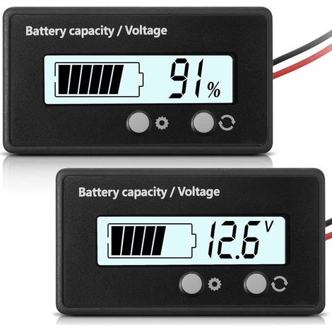 Voltmètre / Jauge de batterie 12V–84V LCD blanc avec alarme et rétroéclairage - Pour plomb et lithium (1/5)