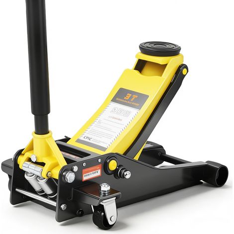Cric hydraulique Professionnel 3T – Profil Bas, levée Rapide Double Piston, Acier Robuste, Plage 7,5-39 cm, idéal Voiture SUV Camion Garage – Couleur : Jaune + Noir (1/5)
