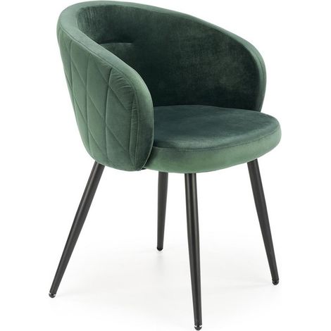 Chaise en velours vert avec dossier arrondi et pieds en métal noir ERIKA (1/5)