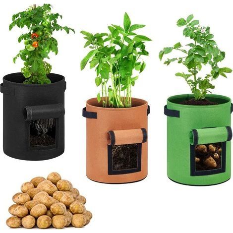 Lot De 3 Sacs De Jardinière De Pommes De Terre Avec Poignées De Sangle Sac De Culture De Légumes En Tissu Non Tissé Respirant De 4 Gallons Pour Pomme De Terre/Carotte (Paquet De 3) (1/5)
