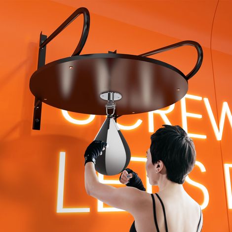 Speedbag, Boxsack für Erwachsene mit 360°-Kugelgelenk, Pumpe, Wand- oder Deckenhalterung, schwarz-weiß