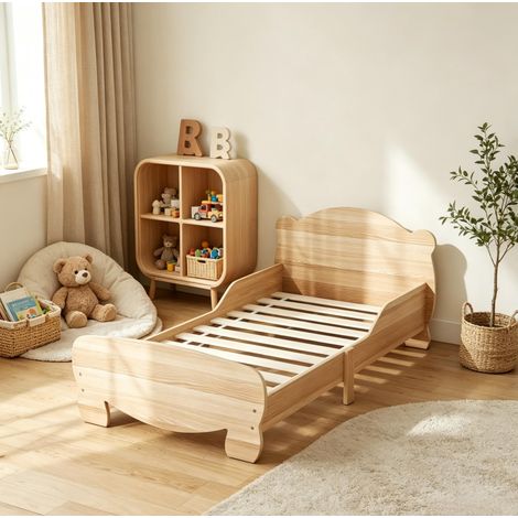 Cama infantil 70x140 cm de Melaminado natural, ahorra espacio, sin colchón FloraGrace (1/5)