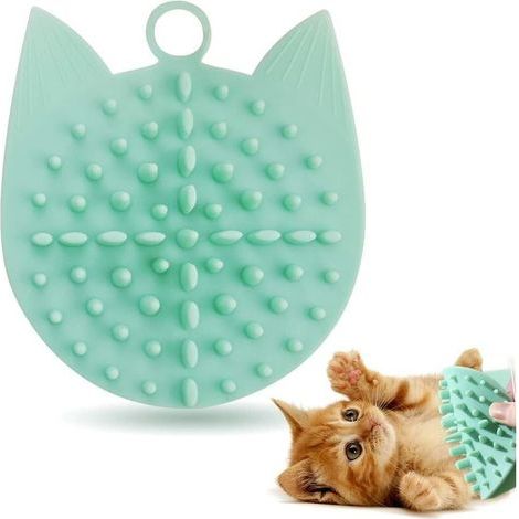 Cepillo para gatos de pared con ventosa y gancho resistentes, cepillo de masaje para la hora del baño, cepillo de aseo de silicona suave para gatos de pelo corto y largo (verde) (1/5)