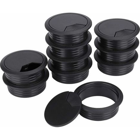 Lot de 10 passe-câbles de bureau en plastique pour bureau et bureau Noir 60 mm,- (1/5)