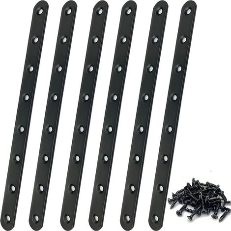 GDHZS- Plaque Perforée Noire 293 x 19 x 3mm Fixation Droits Plats Plaques D'assemblage 6pcs Plaque de Réparation Équerre Plate de Fixation Solide et Robuste Pour Mobilier Armoires Étagères (6, 293193 (1/5)
