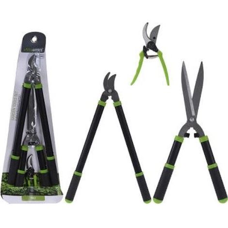 Progarden Set di Cesoie da Giardino Nero e Verde 3 Pezzi