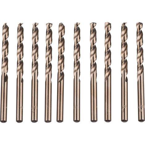 Juego de 10 brocas helicoidales M35 HSS de acero de alta velocidad con cobalto y oro para taladros métricos de alta velocidad, 6 mm x 93 mm, para taladrar acero inoxidable y metal. (1/5)