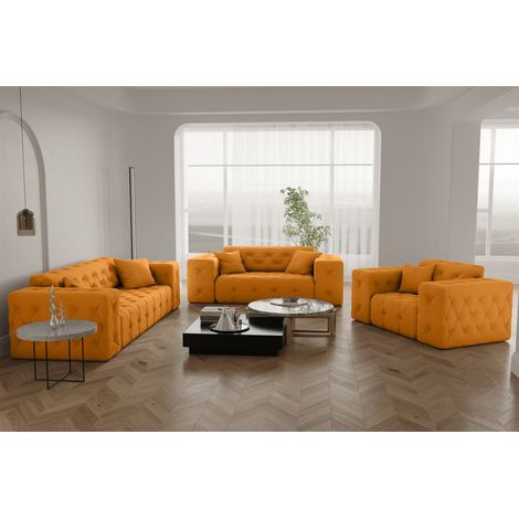 Sofaset Designersofa CHANTAL 3-2-1 in Stoff Opera Velvet Gelb (1/5)