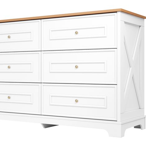 Credenza moderna a 6 cassetti in bianco e legno naturale 120 x 40 x 76 cm (1/5)